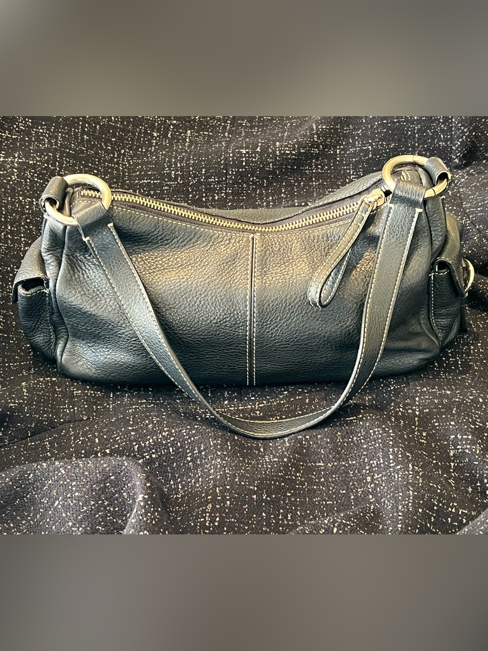 Giani Bernini Classic Genuine Black Pebbled Leather Shoulder Bag